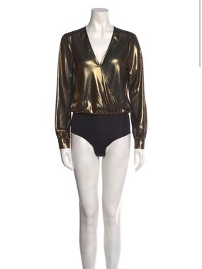 L'AGENCE Metallic Gold Wrap-Front Bodysuit
